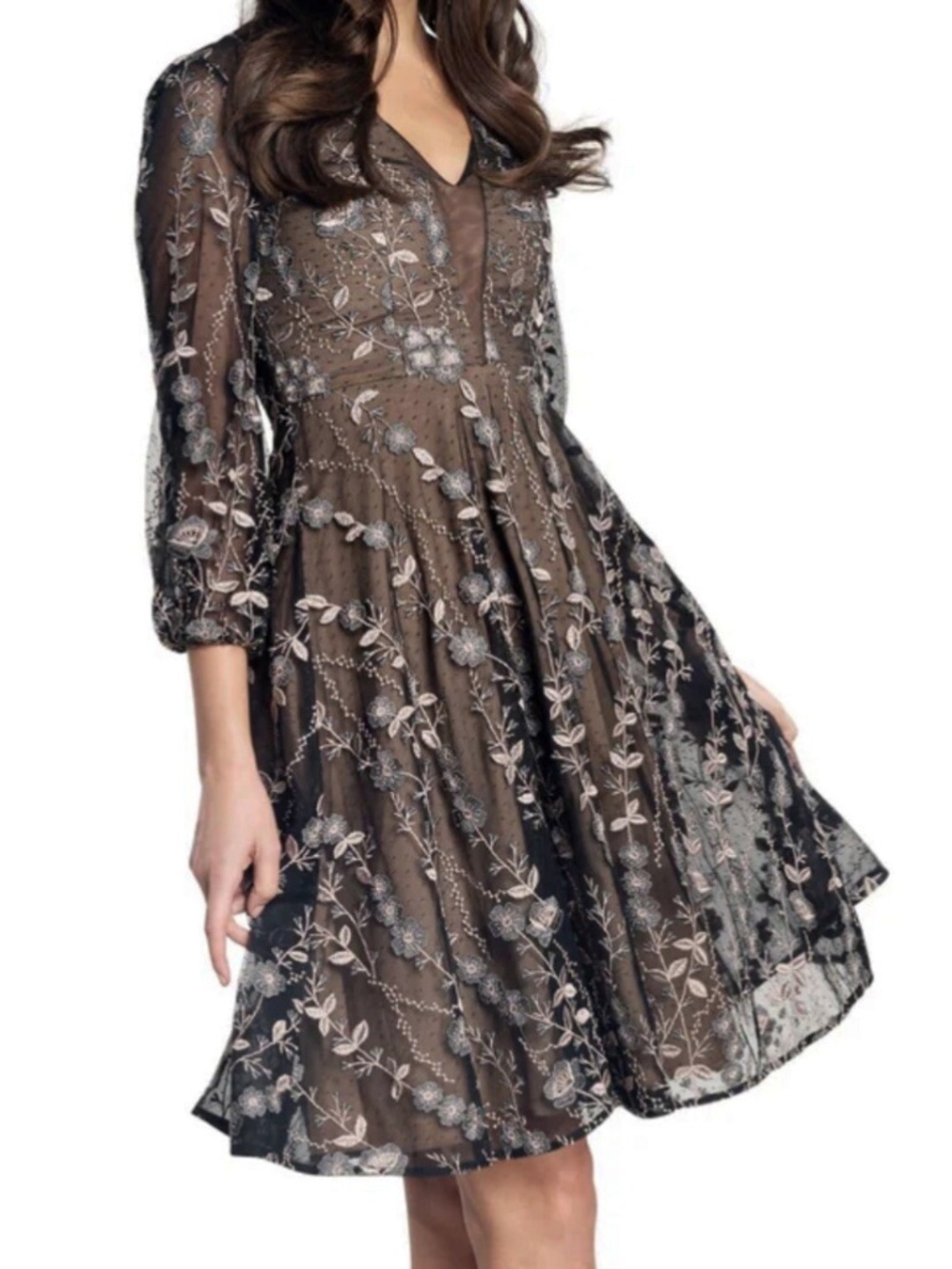 Dress The Population Sabrina Floral Embroidered Dress